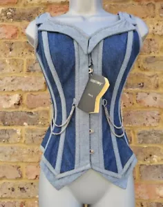 Gorset Story Denim Niebieska kamizelka Paski na ramię Gorset Overbust Rozmiar 20" - Zdjęcie 1 z 11