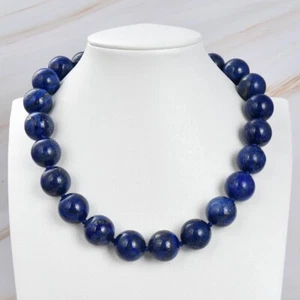 AA+ 18" Natural 18mm Round Blue Lapis Lazuli Necklace For Women - Picture 1 of 6