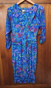 Vintage Regina Kravitz Silks Dress Womans 8 Silk Floral Geometric Luncheon 80s - Afbeelding 1 van 18