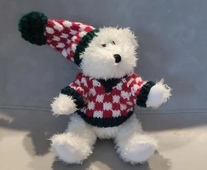 Hugfun White Curly Plush Teddy Bear 9" Jointed Sweater Hat Soft Stuffed Costco - Picture 1 of 6