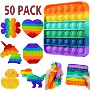 50 Push Pop Bubble It Sensory Fidget Rainbow Toy Autism Stress Relief Hand Game - Picture 1 of 12