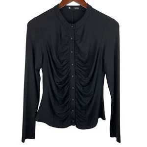 Krisa Revolve Size Large Black Ruched Button Front Long Sleeve Top New - Picture 1 of 9