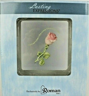 Mother's Love Lasting Expressions - 3D Pink Rose Bud W/Stem 6.5" Plaque W/Stand  - Image 1 of 4