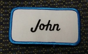 JOHN NAME TAG BLUE AND WHITE PATCH - Picture 1 of 2