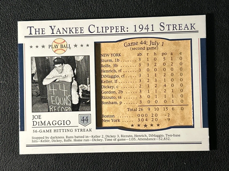 2003 Upper Deck Play Ball JOE DIMAGGIO The Yankee Clipper 1941 Streak #44 - Image 1 of 1