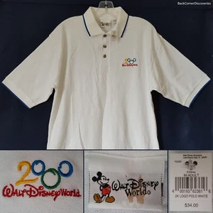 NWT Vtg 2000 Walt Disney World Embroidered Logo 3-Button White M Polo/Golf Shirt - Picture 1 of 12