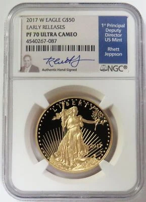 2017 W GOLD $50 AMERICAN EAGLE 1 OZ JEPPSON SIGNED NGC PF 70 UC EARLY RELEASES - Image 1 of 2