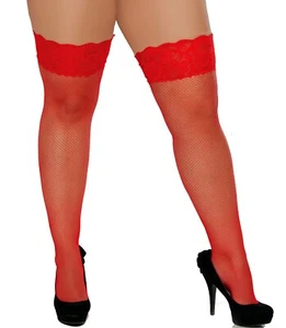 Classic Plus Size Fishnet Nylon Thigh High Stockings With Lace Top (10303x-R) - Picture 1 of 2