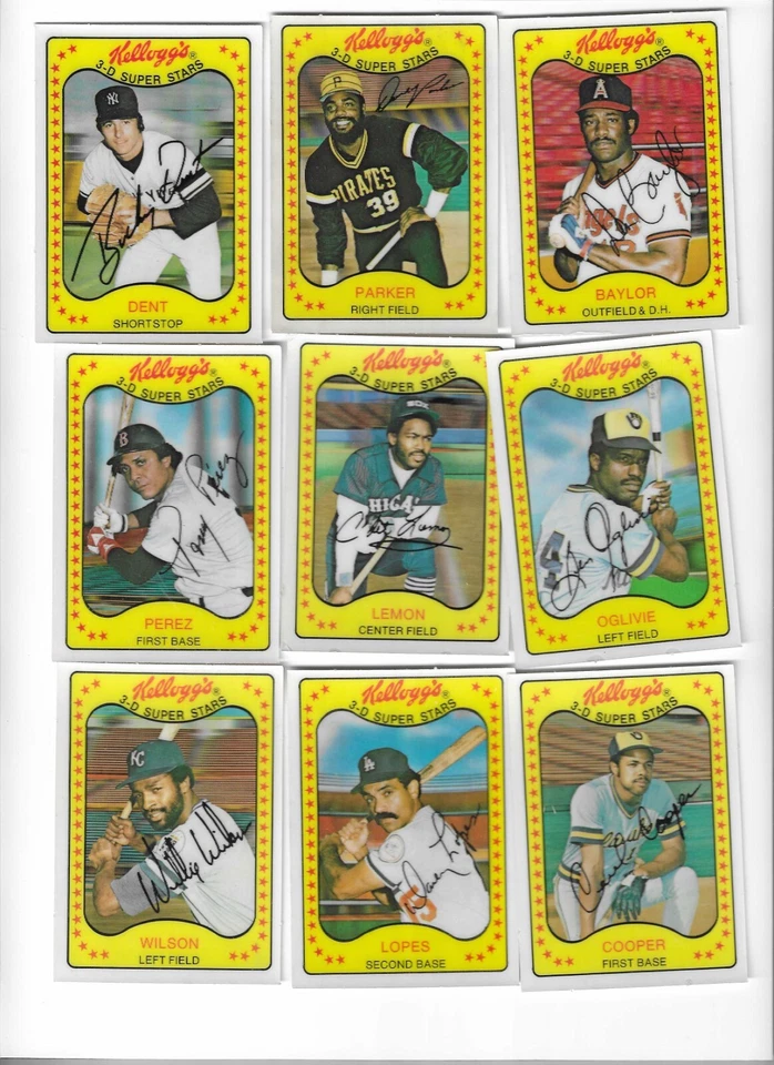 1981 Kellogg's U-PICK Dent Parker Baylor Perez Lemon Oglivie Wilson Lopes Cooper - Image 1 of 1