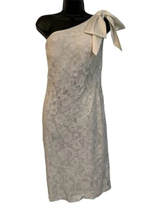 Neu - Eliza J Damen Pailletten One Shoulder Schleife weiß gefüttert Kleid Gr. 10 (elfenbein) - Bild 1 von 1