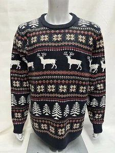 Mens Christmas Fair Isle Design Jumper Pullover Navy Blue XXL - Picture 1 of 7