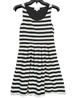 Elle Fit and Flare Black White Stripes Dress Women's Size 10 - Image 1 of 4