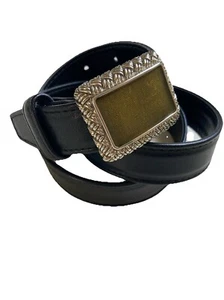 Carlisle Black Leather Belt Iridescent Bronze Cast Metal Buckle Women Medium - Picture 1 of 21