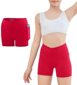 Teen Girls Athletic Bike Shorts Size 14-16 Red Volleyball Biker Yoga Shorts C... - Picture 1 of 5