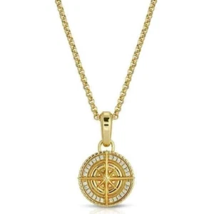 3Ct Moissanite Men's Compass Necklace 14 K Yellow Gold Plated Silver 925 - Picture 1 of 3