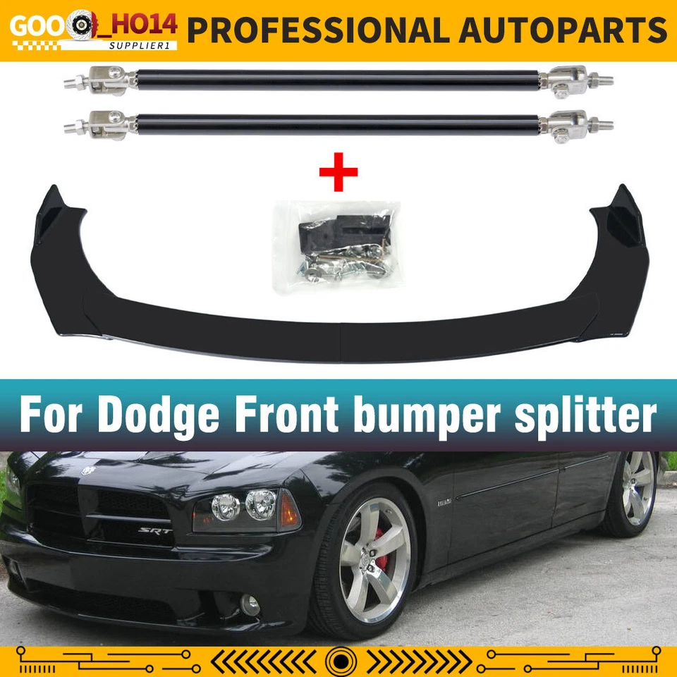 ⭐Alerón divisor de labios de parachoques delantero + varillas de puntal para Dodge Charger SRT Challenger Foto 1 de 4