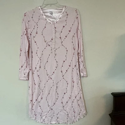 Secret Treasures Long Sleeve Soft Cotton Blend Nightgown Pink Floral Size M 8-10 - Image 1 of 4