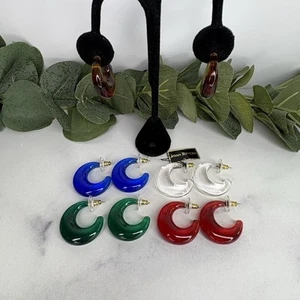 Vintage Joan Rivers Puffy Creolen 5er Set Klar Plexiglas Acryl durchbohrt - Bild 1 von 13