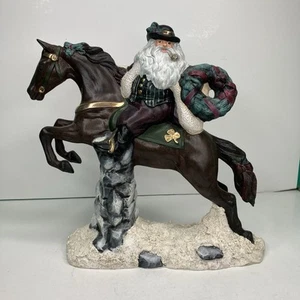 Ceramic Equestrian Irish Santa With Wreath Riding Jumping Horse Doc Holliday Vtg - Picture 1 of 15