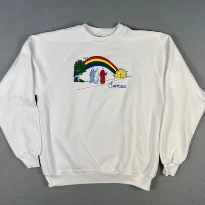 VTG Walk Emmaus De Colores Christian Sweatshirt XL Religious Rainbow Jesus USA - Image 1 of 4