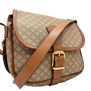 CELINE Shoulder Bag Purse Macadam PVC Leather Beige Authentic - Imagen 1 de 24