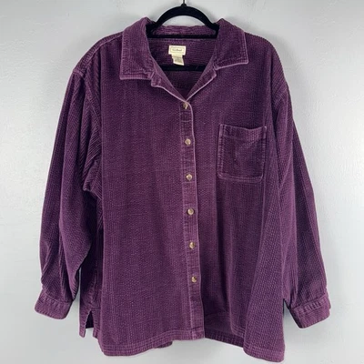 L.L.Bean Corduroy Shirt Womens 3X Purple Long Sleeve Button Up *READ - Image 1 of 4