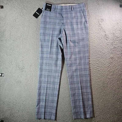 NWT Murano Pants Men 30x32 Alex Slim Fit Flat Front Blue White Plaid - Image 1 of 4