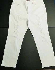 What About Me 24W Plus Size Distressed Straight Leg Stretch White Women's Jeans - Picture 1 of 11