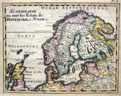 SCANDINAVIA BY JACQUES BENIGNE BOSSUET c1722 GENUINE ANTIQUE ENGRAVED MAP - Image 1 of 4