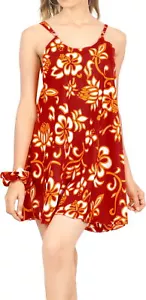 LA LEELA Womens Plus Size Mini Beach Cover up Tunic Tank Dress Swimwear L Red_Z1 - Picture 1 of 3