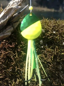 SAVAGE STRIKE Hoochie Salmon Spinners - 3.5 Colorado - GREEN FLASH - BRASS - Picture 1 of 2