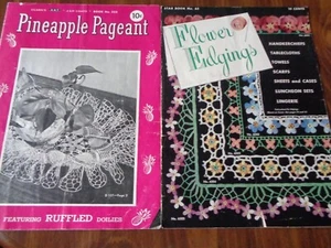 2 VINTAGE CROCHE PATTERN BOOKLETS PINAPPLE DOILES FLOWER EDGINGS 1940'S - Picture 1 of 12