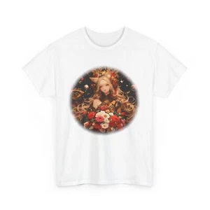 Fantasy Floral Fox Girl White Casual Wear Festival Shirt Unique Anime Art Gift - Picture 1 of 25