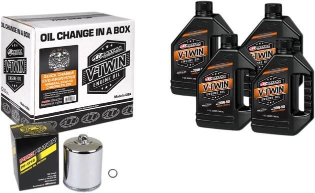 Maxima Quick Change Mineral Oil Kit Chrome 20W-50 #90-069014C Harley Davidson - Image 1 of 1