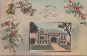 Postcard California CA Santa Cruz Christmas Art Public Library 1915 Hand Colored - Picture 1 of 2