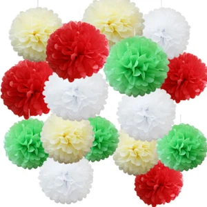 Time to Sparkle 16 Mix Christmas Tissue Paper Pompoms Fluffy Party Hanging Decor - Picture 1 of 2