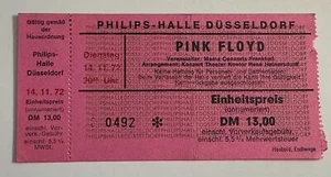 PINK FLOYD Original Concert TICKET Nov 14, 1972 Philipshalle Dusseldorf, Germany - Picture 1 of 2