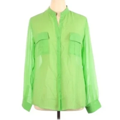 Blusa Erin Fetherston Manga Larga Verde Neón Seda Camisa Abotonada Talla S Nueva con Etiquetas Foto 1 de 4