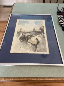 Lucien Delarue French artist repro watercolou Paris la tour Eiffel print framed - Picture 1 of 5