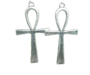 New Large Beautiful Egyptian ANKH Silver-tone Drop Dangle Earrings 3" Long - Picture 1 of 3