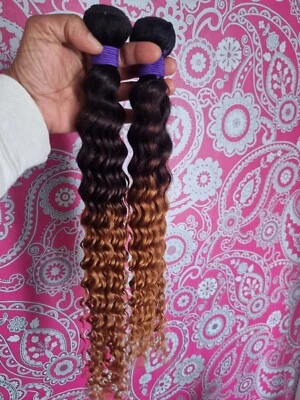 12A  1b#/4/30# 3TONES ROOT OMBRE BRAZILIAN HUMAN HAIR DEEP CURLS 200g 22+24INCH - Imagem 1 de 4