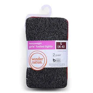 Wonder Nation Girls Footed Sweater Tights 2-Pack Black/Red Size S(4-6) - Picture 1 of 3