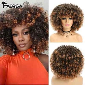 Curly Short Synthetic Wigs Blonde Brown Cosplay Natural Heat Resistant Wig 14" - Picture 1 of 32