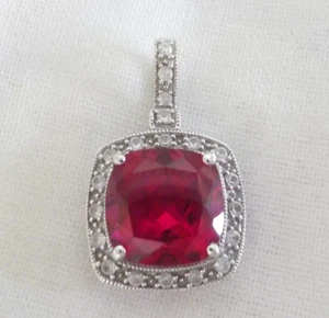 Solid 14K White Gold Created Ruby White Sapphire Pendant - 2.72 gms, 0.80 inch - Picture 1 of 8