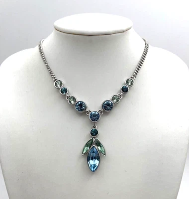 Givenchy Blue and Pale Green Crystal Rhinestone Pendant Necklace; New W/ Tag - Image 1 of 4