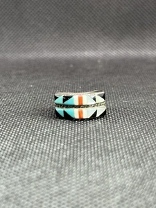 Handmade Native American Zuni Inlay Multi-Color Multistone Sterling Silver Ring - Picture 1 of 8