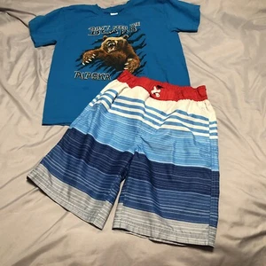 Boys Revolution red white blue gray stripe swim trunks mesh lining M 8 10 - Picture 1 of 10