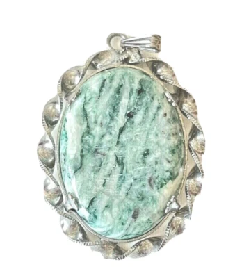 Amazonite? Cabochon Pendant Stone Silver tone Oval Twisted Setting Vintage - Image 1 of 3