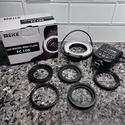 Meike FC100 LED Macro Ring Flash Light for Canon Nikon Olympus DSLR Cameras - Image 1 of 4