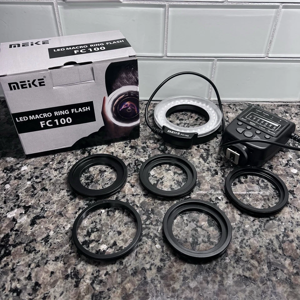 Luz flash anillo macro LED Meike FC100 para cámaras réflex digitales Canon Nikon Olympus Foto 1 de 4